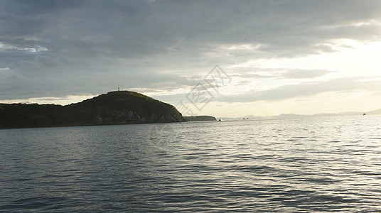 日本海日落 远处的岛屿太阳天空橙色夕阳波浪图片