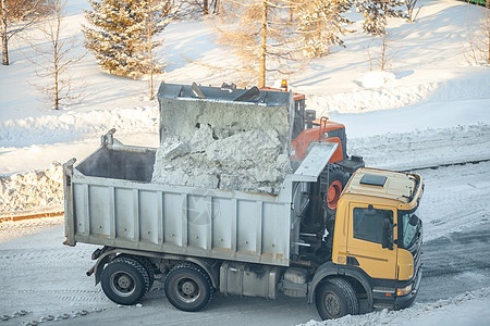 清扫和清理城市道路 以摆脱冬季的积雪运输行动装载机车辆拖拉机工作橙子清洁工暴风雪推土机图片