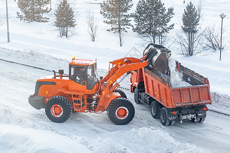 清扫和清理城市道路 以摆脱冬季的积雪车轮运输降雪打扫工作推土机装载机机器挖掘机雪堆图片