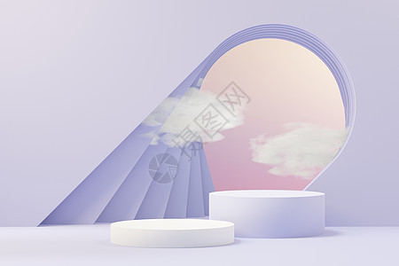 2022年产品展示和广告设计时用非常Peri颜色的美容讲台3d翻版 最低面粉天空和Mreamy土地场景 浪漫概念小样立方体几何化背景图片