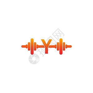 带有barbell 图标的字母 Y 健身设计模板插图图片