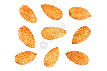 孤立的杏仁 白背景上的坚果 收藏 包括剪切路径 全深的字段食物宏观棕色营养白色核心种子小吃团体水果图片