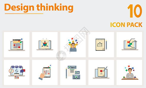 设计思维图标集 简单元素的集合 例如数字图形 原型网格 解决方案技巧 素描 矢量图 用户体验设计 设计转换图片