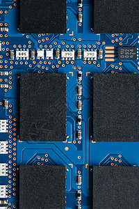 电路板特写 处理器 芯片和电容器记忆母板电路母亲木板卡片技术科学导体蓝色图片