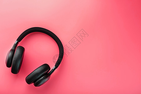 粉红背景的黑色无线耳机;DJ和音乐家的间接用 孤立的专业级耳机背景图片
