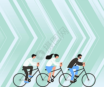 三名同事骑自行车代表共同努力成功解决团队问题 小组合作伙伴使用车辆显示团队合作达到目标计算机绘画竞赛技术运动商业乐趣创造力成功卡图片