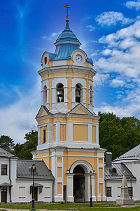 现代基督教教堂蓝色屋顶的景象历史性建筑城市旅游圆顶地标艺术文化旅行天空图片