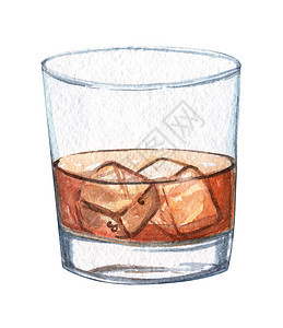 水彩威士忌杯 白底冰面隔绝图片
