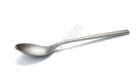 白色孤立背景上的空金属勺子 brushed 钢质服务厨房餐厅银器刀具灰色反射工具用餐用具图片