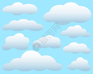 蓝色背景矢量图上的云集设置图片
