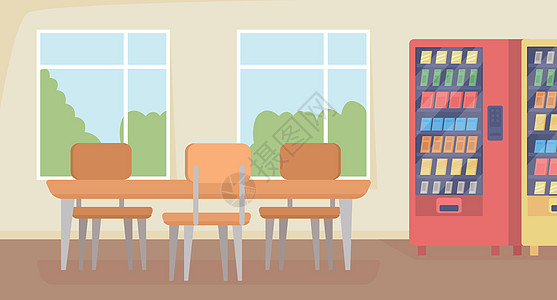 学校用餐空间平板彩色矢量说明图片