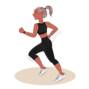 女孩跑步 运动美女从事健身 健康的生活方式 运动 训练的概念 有氧运动训练 马拉松 城市跑步 夏季户外休闲 线性风格图片