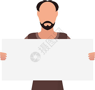 一个手拿着空白横幅的男人 抗议的概念 矢量图案卡通片广告牌商务展示插图男性成功文档手指经理图片