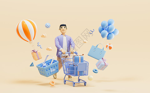 一个男人买了很多礼物 用于在春节期间 3D铸造市场网上购物顾客新年年度购物中心农历男人月球购物图片
