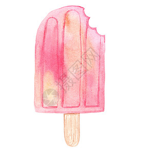 粉红色冰淇淋在白色背景上隔开的棍子上提取图片