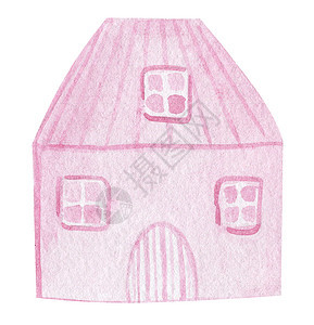 手画着粉红房子 窗户和门以及两层白底隔开的白色地板图片