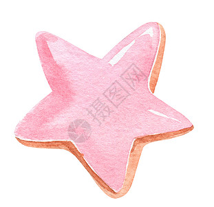 以粉红色玻璃饼干制成的红星形饼干 与白色背景隔绝 甜面包插图图片