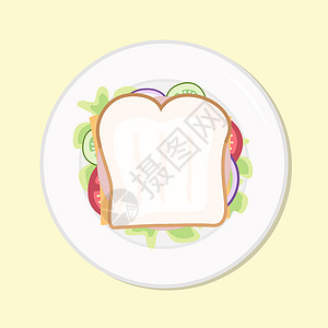 桑威奇健康饮食餐;面包 生菜 番茄 黄瓜 绿菜等重量损失板;矢量插图;简单固定库存营养形象图片