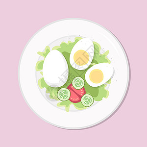 鸡蛋配沙拉健康饮食餐在盘子里 矢量图 简单的平面库存营养图像 鸡蛋健康食品图片