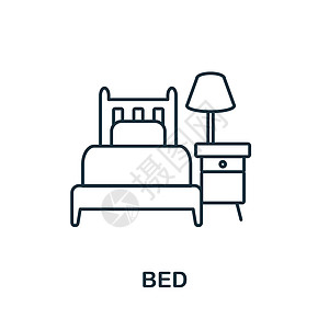 床图标 来自家庭休息系列的线条元素 用于网页设计 信息图表等的线性床图标标志图片