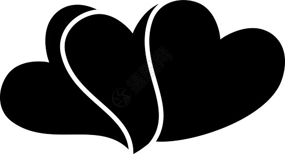 三个红心 Glyph 图标矢量插图情人白色黑色热情艺术情感绘画图片