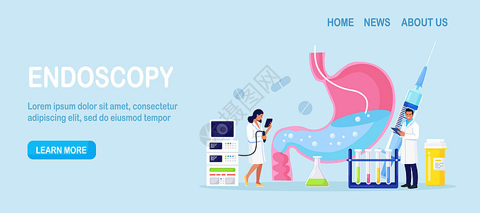 胃肠病学 小医生使用内窥镜诊断胃病 内窥镜的人胃 道系统检查疾病病人情况解剖学教育膀胱机器人疼痛器官药品图片