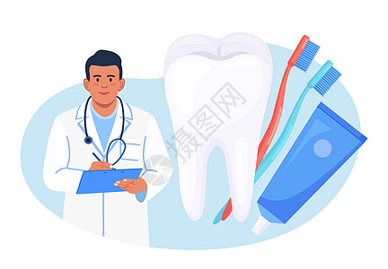 医生牙医刷病人牙齿 去除牙菌斑 治疗蛀牙 口腔问题 牙齿护理和卫生 保护人类牙齿免受龋齿和健康预防的口腔医学职业图片