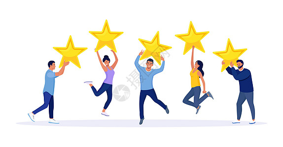 五颗星评级 快乐的跳跃者将评论星举过头顶 客户评价 客户反馈 满意度图片