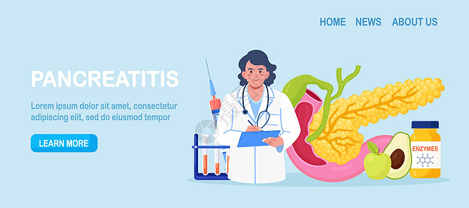 胰腺炎的概念 胃肠病学家诊断胰腺炎症 医生检查病人 消化系统疾病治疗 内脏器官癌图片