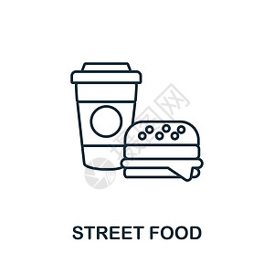 街头食品图标 大城市生活系列中的线条元素 用于网页设计 信息图表等的线性街头食品图标标志图片