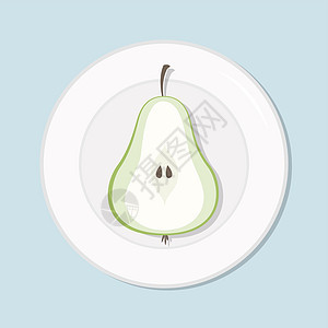 梨成熟绿色 切成两半 板上的健康饮食餐 矢量图 简单的平面库存图像 餐桌上的热带水果 健康的素食营养图片