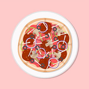 意大利比萨意大利辣香肠无盐干酪健康饮食餐板上 矢量图 简单的平面库存图像 在桌上的比萨饼膳食健康食物营养图片
