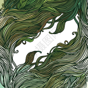 矢量颜色抽象的手绘毛发图案框架 带有波浪和云彩边界线条海洋涂鸦装饰坡度蓝色头发游泳风格图片