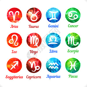 水彩色zodiac 图标标志集图片