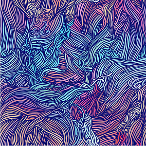 矢量颜色抽象的手绘毛发图案 有波浪和云彩墙纸涂鸦纺织品插图风格坡度白色头发装饰蓝色图片