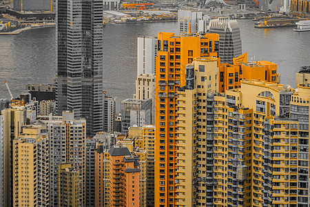 香港高楼大楼 从维多利亚山峰找到的日落办公楼建筑建筑群城市街景景观旅行天文商业图片