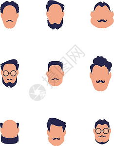 一组不同类型和国籍的人的面孔 孤立 矢量图解 笑声团体正方形人士钻石男性卡通片绘画皮肤情感脖子图片