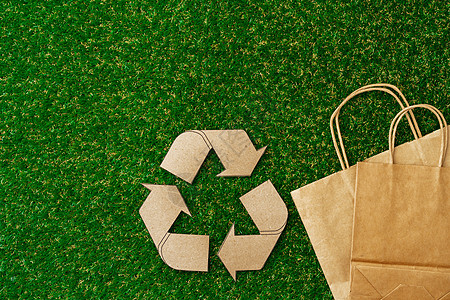 手纸生态袋 无害生态的消费概念空白小样杂货零售回收棕色购物牛皮纸绿色商业图片