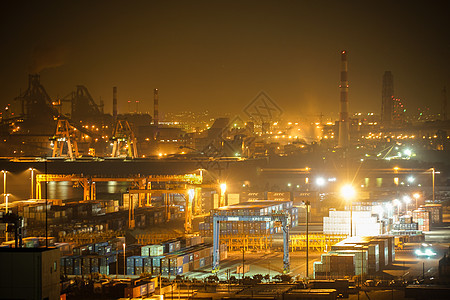 从川川县川川卡瓦萨基市看到Keihin工业区景观交通机构商业路灯血管夜空城市工厂植物图片