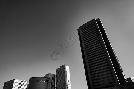 横滨米那托米拉伊市风景月球建筑景观商业黑与白城市办公楼建筑群摩天大楼街景图片