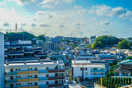 横滨市的城市风景和蓝色天空街景居住区蓝天景观住宅居民区房子城市建筑图片