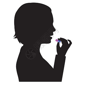 患病妇女服用药片或补充剂或维生素 矢量平方图止痛药插图医生女孩流感药物女性女士疾病治疗图片