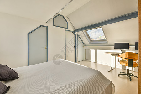 美丽的卧室设计风格家居公寓家具装饰房子房地产寝具枕头白色图片