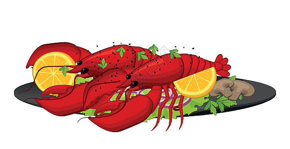 逼真的煮熟的煮小龙虾与柠檬白背景矢量龙虾动物艺术草图海洋绘画贝类螃蟹烹饪插图图片