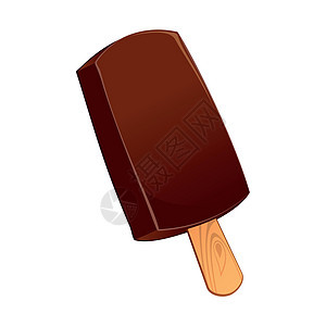 白色背景上孤立的棍子上逼真的巧克力冰淇淋矢量木头牛奶圣代插图香草棒冰奶油食堂食物产品图片