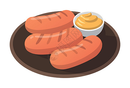 真实的锅炉炸烤香肠和白色背景的酱汁矢量刀具猪肉香肠绘画餐厅草图午餐店铺厨房油炸图片