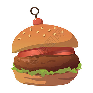 以白色背景隔离的现实新鲜大汉堡包     矢量标识小吃插图咖啡店午餐菜单餐厅标签牛肉卡通片图片