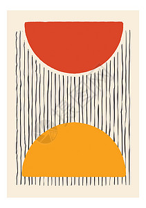 Bauhaus风格摘要组成 手工绘画中中心几何墙壁装饰图案墙纸艺术几何学中叶月亮小册子正方形圆圈打印太阳图片