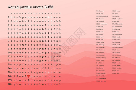 情人节字谜填字游戏  在脑力劳动拼图中找到列出的关于爱情的单词 注意力测试 英文猜谜游戏 单词向前和向下关键词挑战智商训练意义搜图片