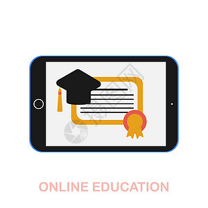 在线教育平面图标 在线教育收藏中的彩色元素标志 平面在线教育图标标志 用于网页设计 信息图表等图片